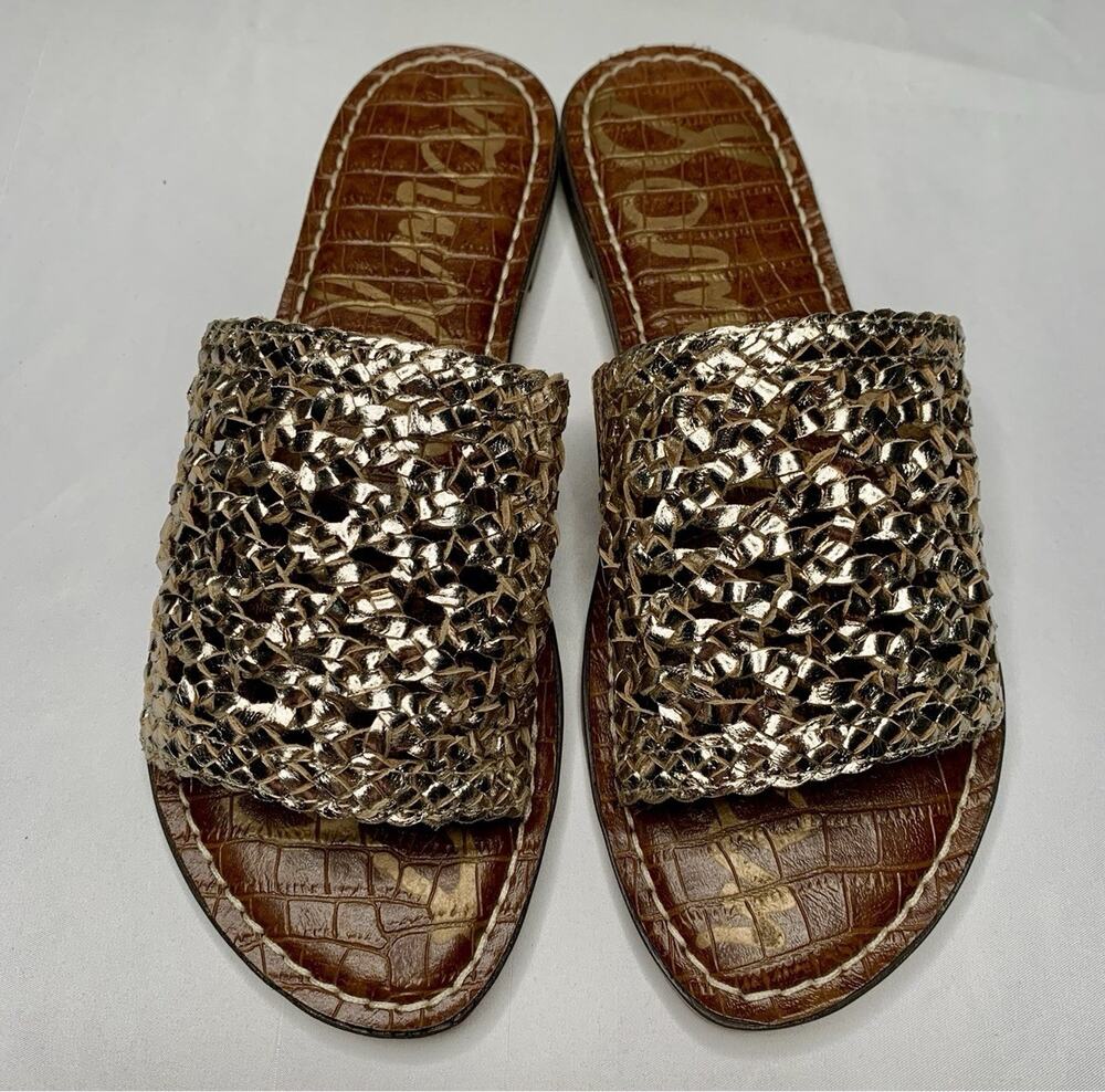 Sam Edelman Women’s Slide Sandals - Woven Rose Gold Metallic Upper Size 6.5